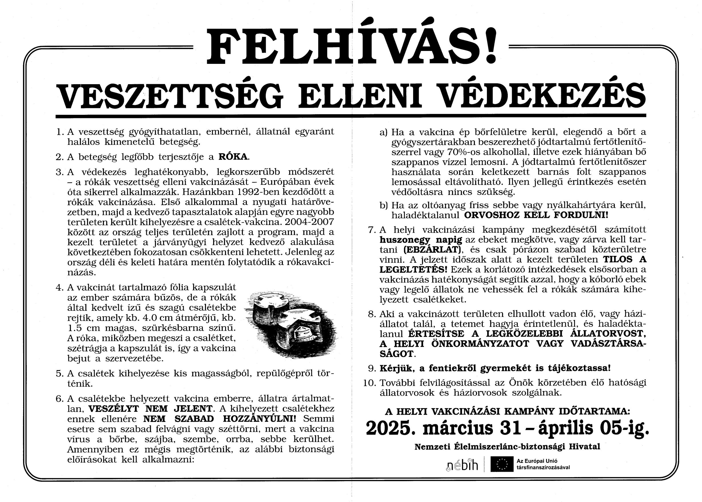 Felhívás veszettség elleni védekezés 2025 1 2