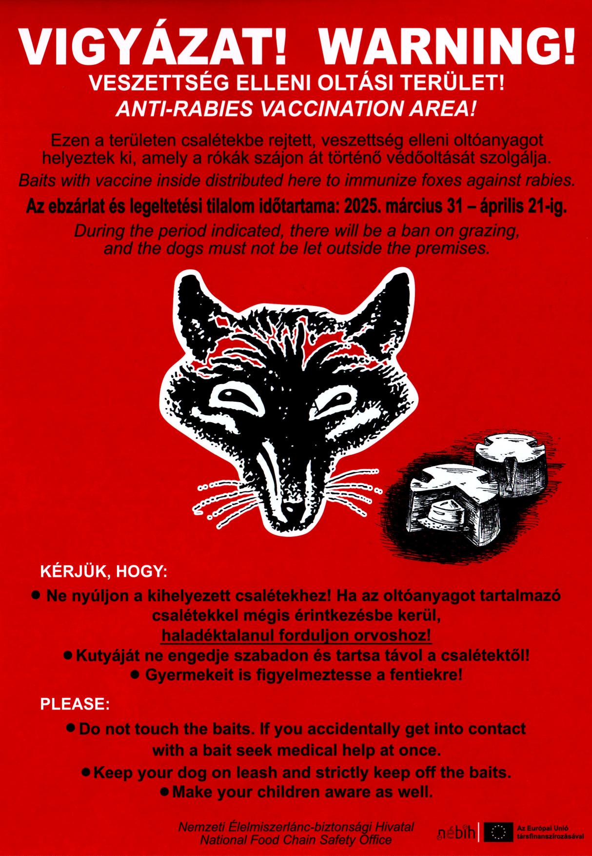 Rókák miatt ebzárlat és legeltetési tilalom plakát 2025 1 2